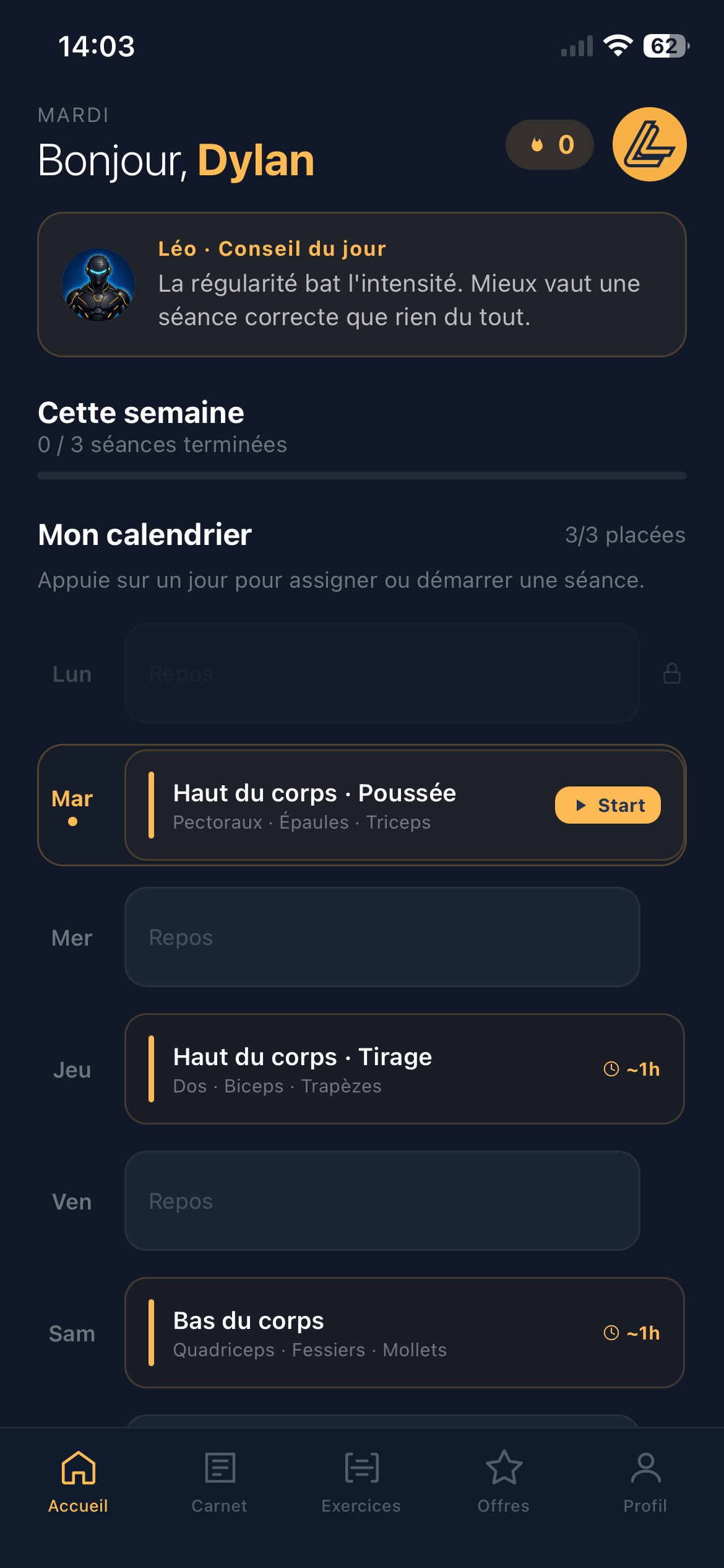 Calendrier séances